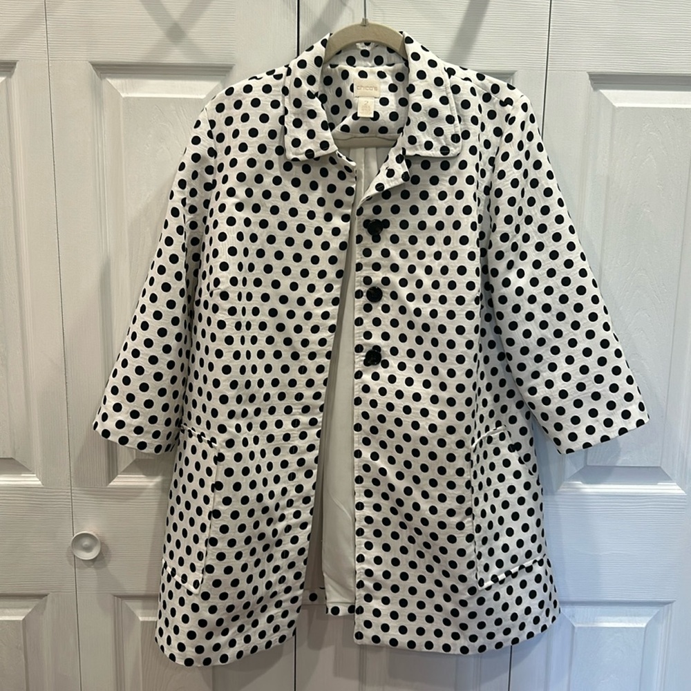 Vintage Chicos polka dot swing coat- Never worn! Pleat stitch still in tack